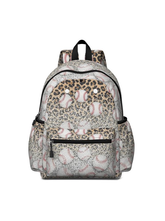 Baseballs Leopard Print Yellow White Pattern Cute School Backpack with Padded Back and Adjustable Shoulder Straps 13.4"x11"x4.7"