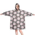 thumbnail image 1 of Baseballs and Love Wearable Oversized Blanket,Wearable Blanket Hoodie for Adults,Cozy Hooded Blankets with Super Pockets,Super Warm Fuzzy Pullover for Women & Men, 1 of 6