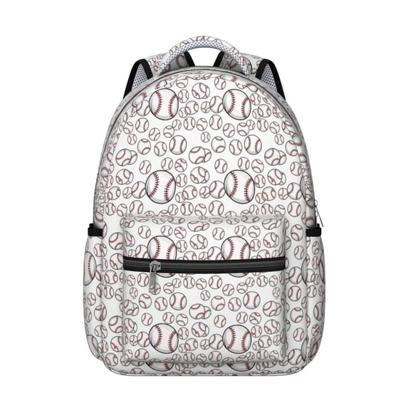 Baseballs Only White Pattern Backpack for School, Cute School Bag with Adjustable Shoulder Straps and Padded Back, 15.3"x11"x7.1"