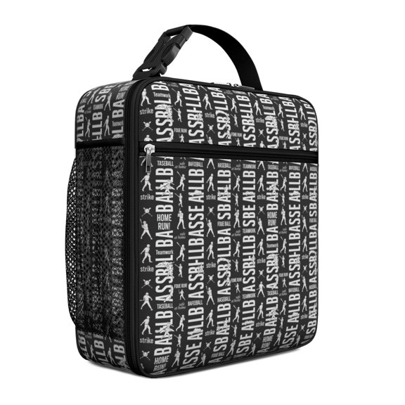 Baseballs Quotes Black Pattern Insulated Lunch Bag Teens,Lunch Box for Men Women for Work,Picnic or Travel,10.2x9.5x4.3 Inches,8 Can Capacity