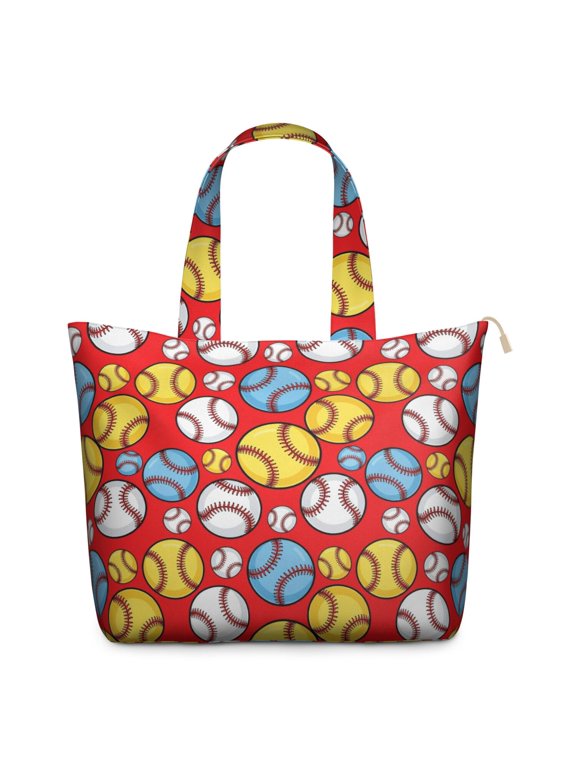 Baseballs and Softballs Red Pattern Weekend Tote Bag, Daily Commuter Tote with Inner Zip Pocket, Spacious Interior Gift Ideas for Holiday Birthday Gifts,22 X 12 X 18 Inches