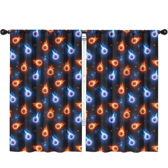Baseballs and Auras Pattern Insulated Teens Curtains Set Of 2, Bedroom Essentials, Toddler Room Decor 52"x84"