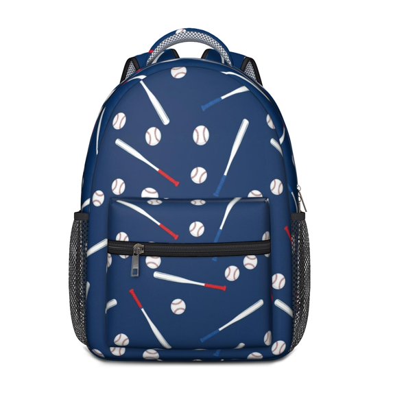 Baseballs and Bats Blue Pattern Backpack for School, Cute School Bag with Adjustable Shoulder Straps and Padded Back, 15.3"x11"x6.7"