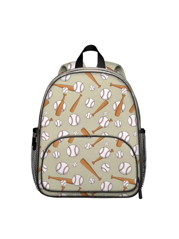 Baseballs and Bats Light Beige Pattern Backpack for School, Cute School Bag with Adjustable Shoulder Straps and Padded Back, 13.8"x11.4"x6"