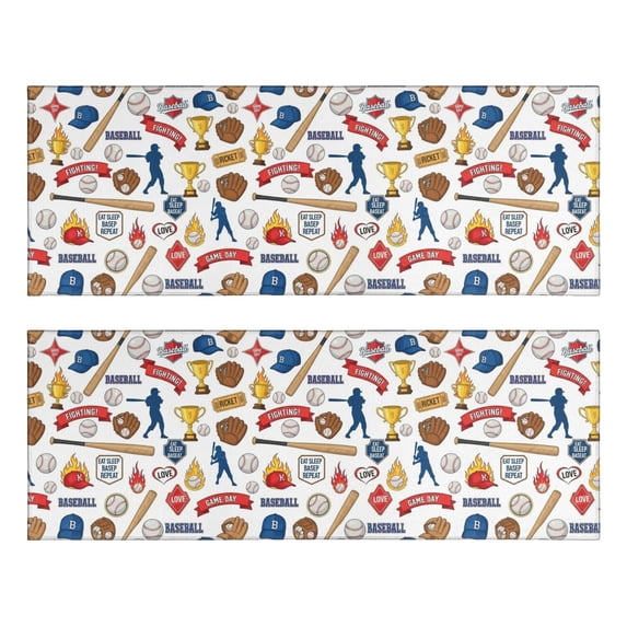 Baseballs and Bats White Pattern Anti Fatigue Kitchen Rugs Set Of 2, Non Slip Washable Decorative Floor Mats for Sink Laundry and Home Use, 17"x47"