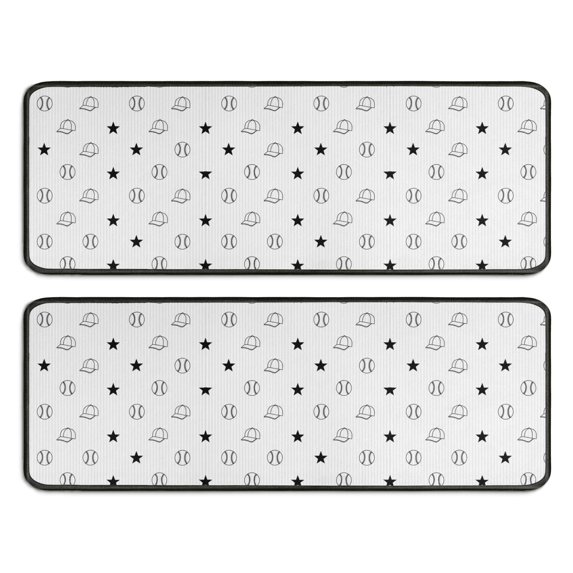 Baseballs and Caps Light Gray Anti Fatigue Kitchen Rugs Set Of 2, Non Slip Washable Decorative Floor Mats for Sink Laundry and Home Use, 17"x47"