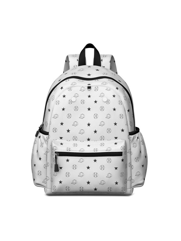 Baseballs and Caps Light Gray Backpack for School, Cute School Bag with Adjustable Shoulder Straps and Padded Back, 13.4"x11"x4.7"