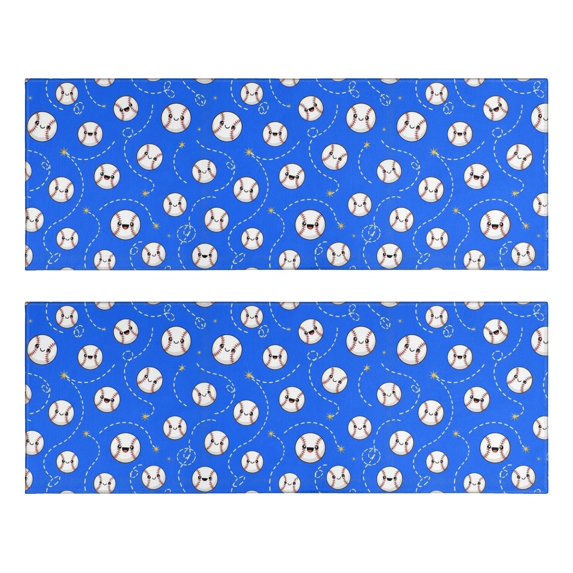 Baseballs and Faces Blue Pattern Anti Fatigue Kitchen Rugs Set Of 2, Non Slip Washable Decorative Floor Mats for Sink Laundry and Home Use, 17"x47"