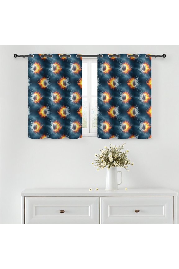 Baseballs and Flames Blue Blackout Curtains,Triple Weaved Fabric,Thermal Insulated,Room Darkening,Grommet Top,2 Panels,42x45in(107x114cm)