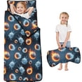 thumbnail image 1 of Baseballs and Flames Blue Teens Toddler Nap Mat with Pillow, Sleeping Mat Bag for Preschool Daycare 59"x22", 1 of 6