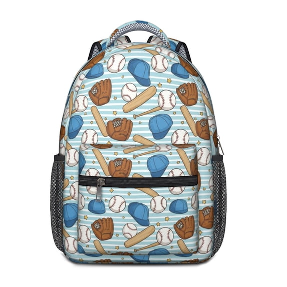 Baseballs and Gloves Light Blue Pattern Backpack for School, Cute School Bag with Adjustable Shoulder Straps and Padded Back, 15.3"x11"x6.7"