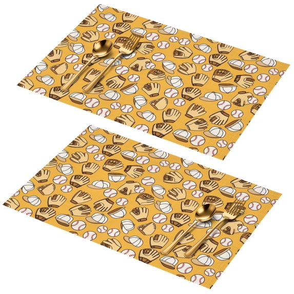 Baseballs and Gloves Yellow Pattern PVC Woven Placemats Set Of 2, Retro ...