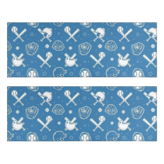 Baseballs and Helmets Blue Pattern Anti Fatigue Kitchen Rugs Set Of 2, Non Slip Washable Decorative Floor Mats for Sink Laundry and Home Use, 17"x47"