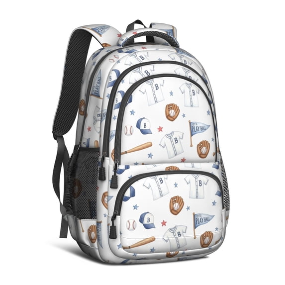 Baseballs and Jerseys White Pattern Backpack for School, Cute School Bag with Adjustable Shoulder Straps and Padded Back, 16.9"x12.6"x5.9"