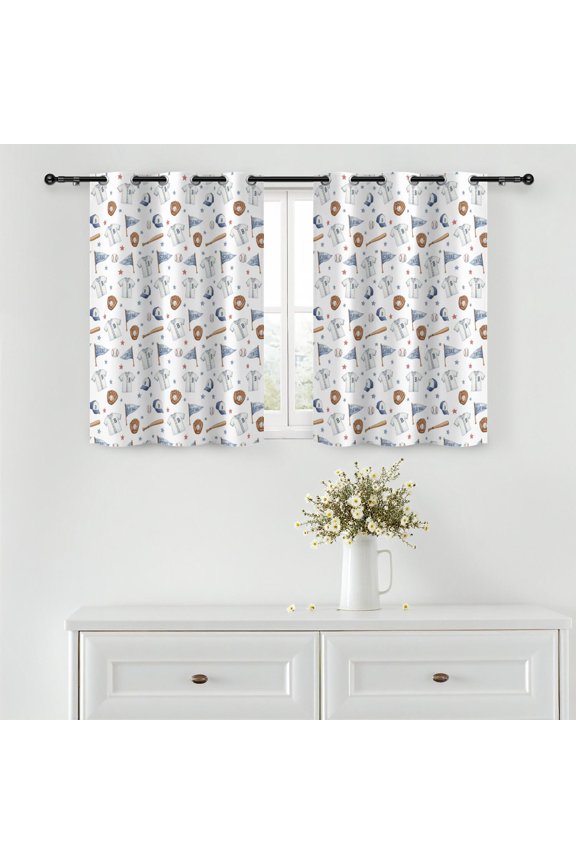 Baseballs and Jerseys White Pattern Blackout Curtains,Triple Weaved Fabric,Thermal Insulated,Room Darkening,Grommet Top,2 Panels,42x45in(107x114cm)