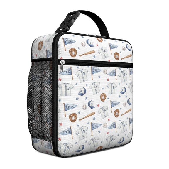 Baseballs and Jerseys White Pattern Insulated Lunch Bag Teens,Lunch Box for Men Women for Work,Picnic or Travel,10.2x9.5x4.3 Inches,8 Can Capacity