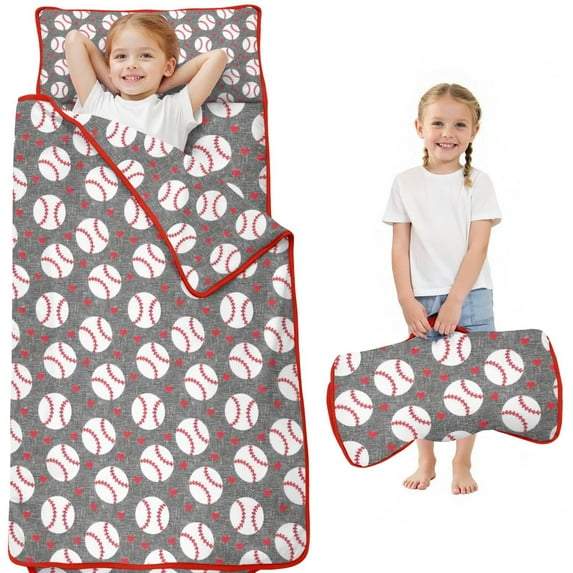 Baseballs and Love Toddler Nap Mats for Kids Preschool,Sleeping Mat Bag or Kids,Toddler Sleeping Bag,Toddler Nap Mat or Daycare