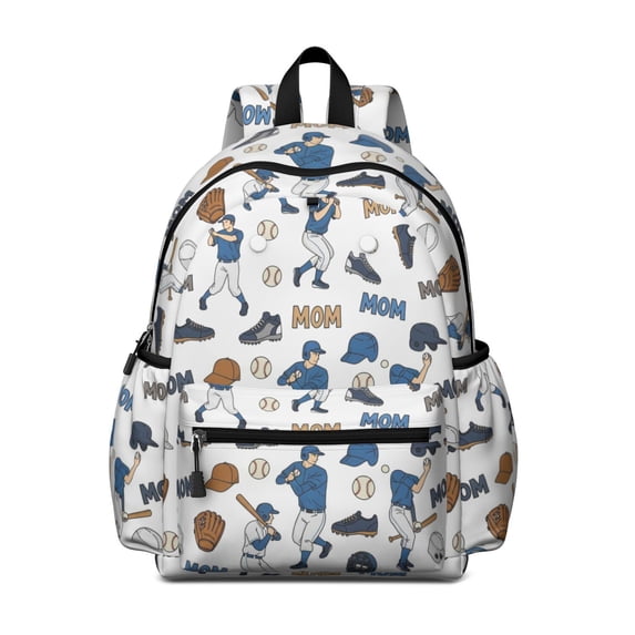 Baseballs and Mom Letters White Pattern Cute School Backpack with Padded Back and Adjustable Shoulder Straps 13.4"x11"x4.7"