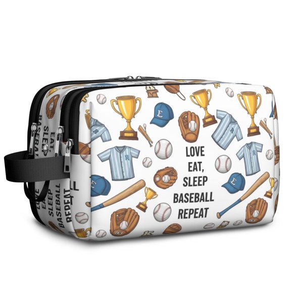Baseballs and Shirts White Pattern Travel Toiletry Bag, Dopp Kit with Double Zippers & Multi Pockets, Easy To Clean Gifts for Travel Home Use