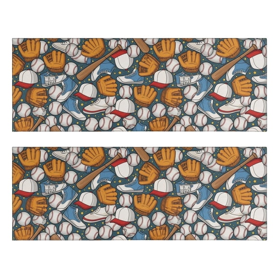 Baseballs and Shoes Blue Pattern Anti Fatigue Kitchen Rugs Set Of 2, Non Slip Washable Decorative Floor Mats for Sink Laundry and Home Use, 17"x47"