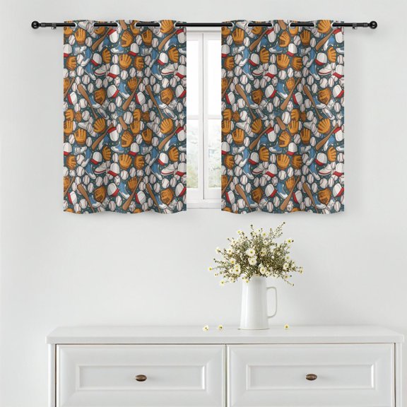 Baseballs and Shoes Blue Pattern Blackout Curtains,Triple Weaved Fabric,Thermal Insulated,Room Darkening,Grommet Top,2 Panels,42x45in(107x114cm)