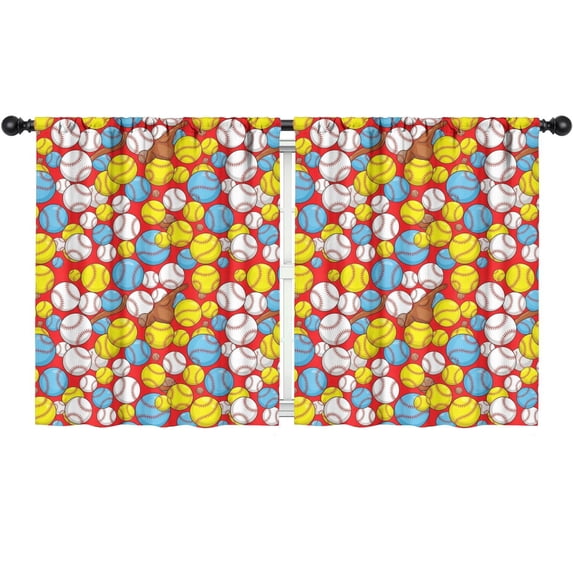 Baseballs and Softballs Red Pattern Insulated Teens Curtains Set Of 2, Bedroom Essentials, Toddler Room Decor 52"x63"