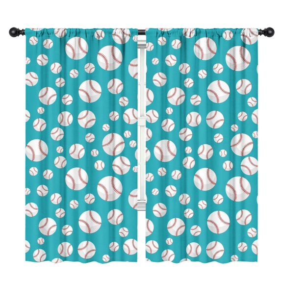 Baseballs and Stitches Green Pattern Insulated Teens Curtains Set Of 2, Bedroom Essentials, Toddler Room Decor 42"x84"