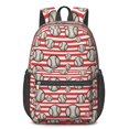 thumbnail image 1 of Baseballs and Stripes Red White 17" School Backpacks for Teens,Waterproof Oxford Fabric,S-Shape Padded Straps for School,Travel,Hiking,Camping, 1 of 6