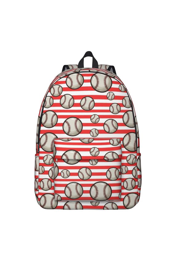 Baseballs and Stripes Red White Backpack for School, Cute School Bag with Adjustable Shoulder Straps and Padded Back, 15.7"x11.8"x5.5"
