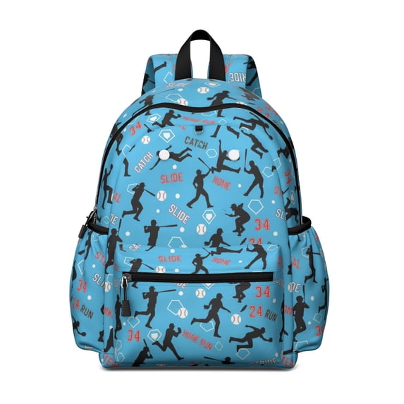 Baseballs and Words Blue Pattern Cute School Backpack with Padded Back and Adjustable Shoulder Straps 13.4"x11"x4.7"