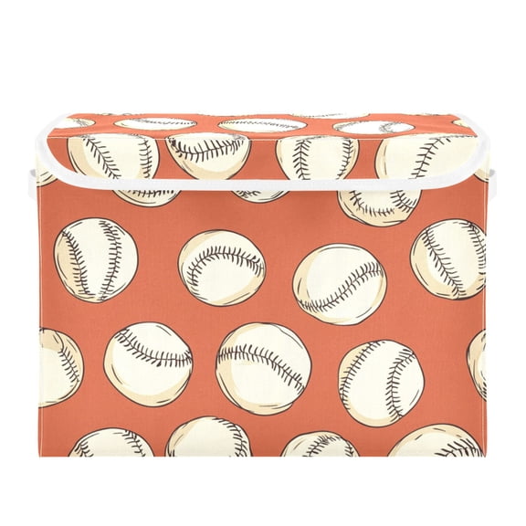 Baseballs on Orange Background Large Storage Bins with Linen Collapsible Lid Storage Box 16.7 x 12.6 x 11.8in