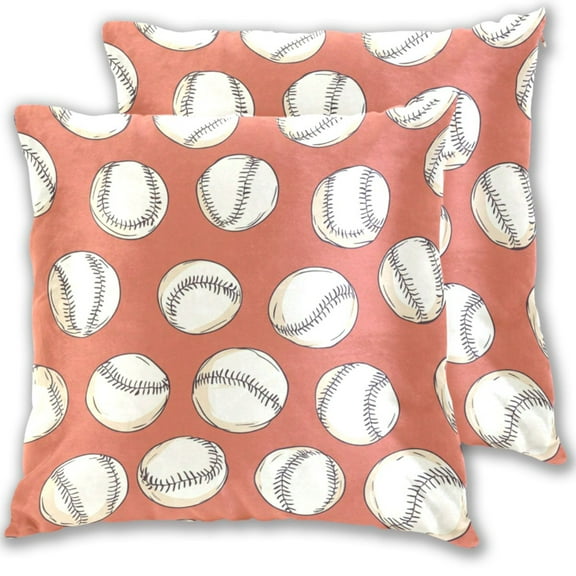 Baseballs on Orange Background Throw Pillow Covers 16x16 Inch 2 Packs Decorative Square for Living Room Couch Bed Sofa