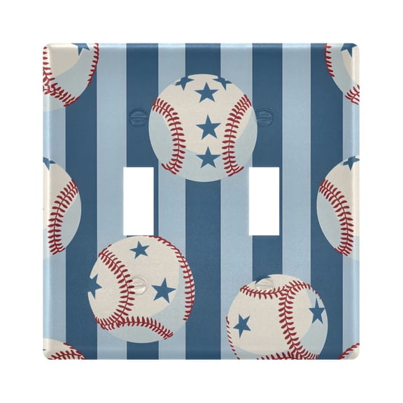 Baseballs with Star Patterns Blue Stripes Light Switch Cover Electrical Outlet Cover Replaceable Wall Plates 2-Gang