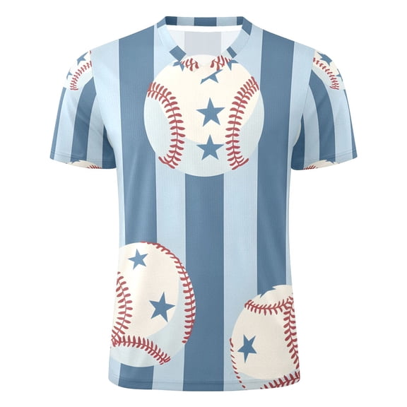 Baseballs with Star Patterns Blue Stripes Men's Sports Jerseys Athletic T-Shirt Football Referee Short Sleeves Shirt S