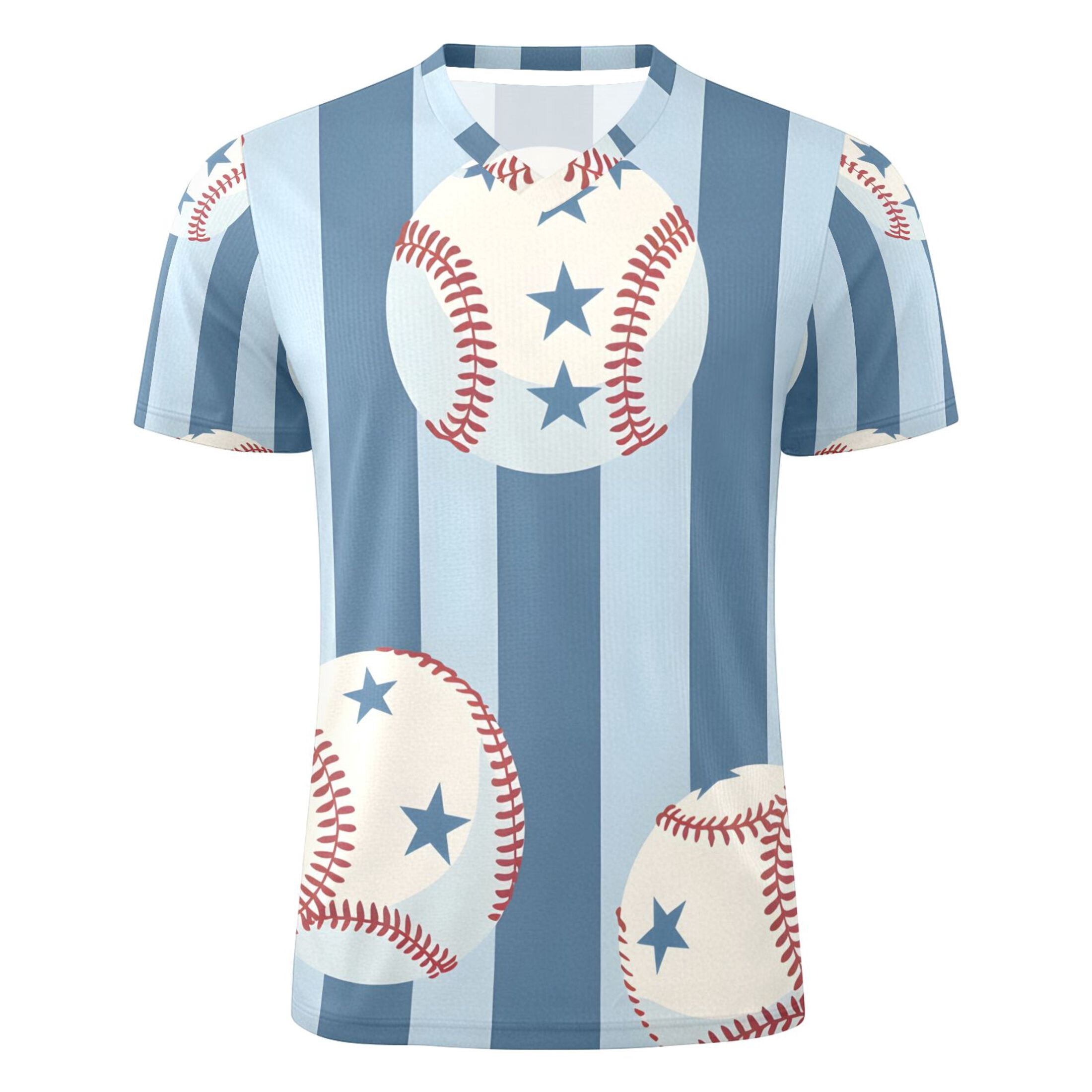 Baseballs with Star Patterns Blue Stripes Men's Sports Jerseys Athletic T-Shirt Football Referee Short Sleeves Shirt XL