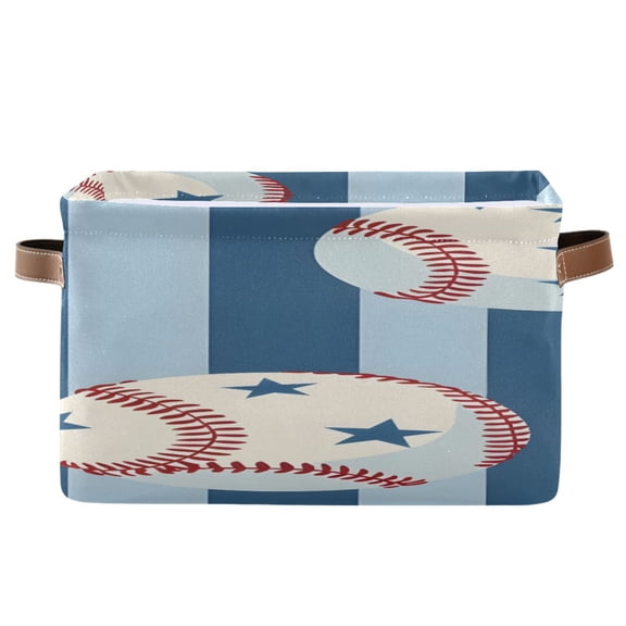 Baseballs with Star Patterns Blue Stripes Square Storage Bins with Handles Collapsible Containing Box 1 Pack