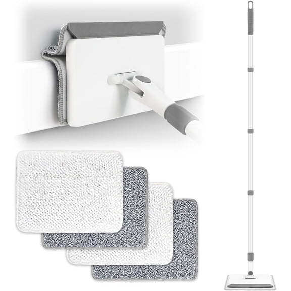 Baseboard Cleaner Tool with Handle,  Baseboard Cleaner with Extendable Long Handle, 4 Reusable Cleaning Pads Wall Cleaner for Baseboards Cleaning, Ceiling, Wall, Floor, Shower Bathroom Kitchen