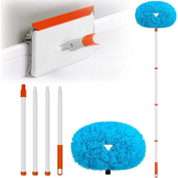 Baseboard Cleaner Tool with Handle, Extendable Long Handle Baseboard Cleaning Duster with Reusable Pads for Floorboard, Ceiling Fan Blade Cleaner Duster (Gray)