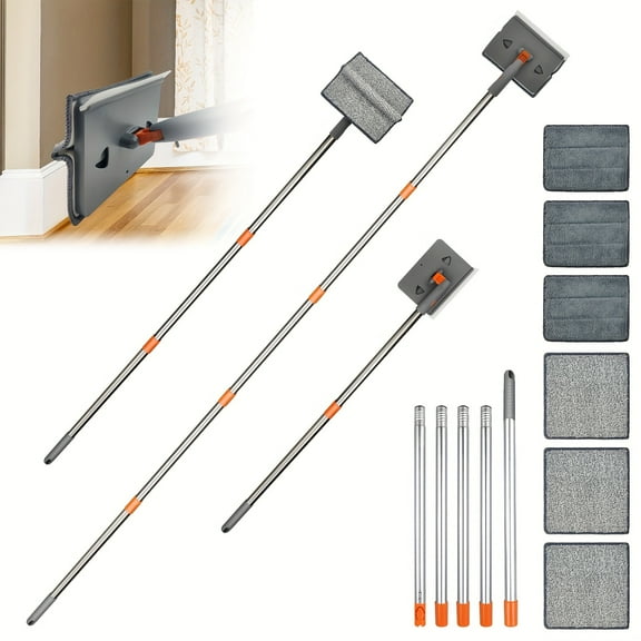 Baseboard Cleaner Tool with Extendable Long Handle, Wall  Ceiling Mop Duster, 6 Reusable Pads, for Floor, Door Molding, Tile  Window Cleaning