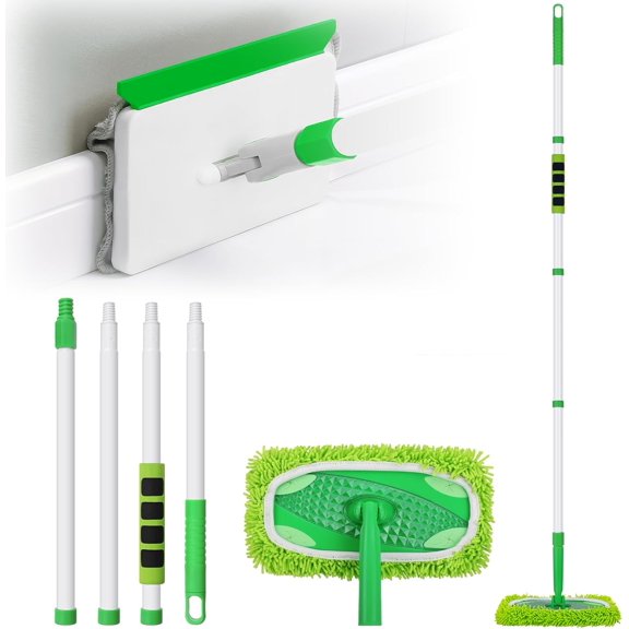 Baseboard Cleaner Tool with Handle, Extendable Long Handle Baseboard Floor Cleaning Tool Duster with Reusable Pads for Floorboard