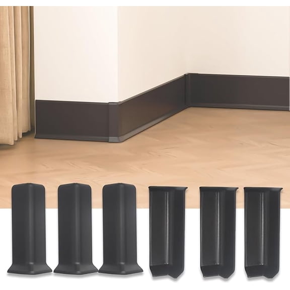 Baseboard Corner Blocks 4inch Height, Self Adhesive 3 Inside + 3 Outside Corners-Connector Between The Cove Base Wall Base Rubber Moulding Trim, Perfect Match for Our S100 Baseboard(Black)