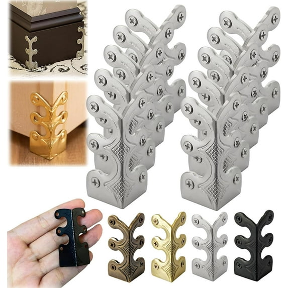 Baseboard Corner Protectors, 10/20-Pack Vintage Metal Skiffers for Furniture Cabinets and Boxes, Decorative Bronze Corner Guard Covers