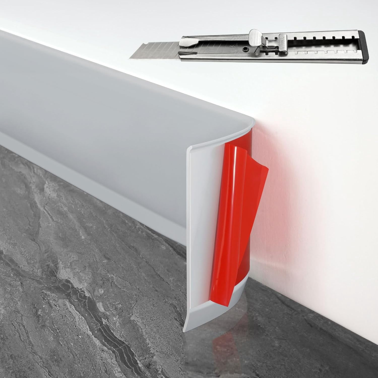 Baseboard Trim, 4 Inch(W) x 20 Feet(L) Peel and Stick Flexible Baseboard Molding Trim, Self Adhesive Vinyl Baseboard Cove Base, Base Boards for Walls with 1 PCS Utility Knife,Gray