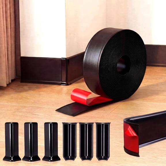 Baseboard Trim Kit, 4 Inch x 32.8 Feet Peel and Stick Vinyl Baseboard Molding Trim with 6 Pcs Base Board Corner Blocks, Flexible PVC Cove Base Moulding Self-adhesive for Walls Floors Bathroom