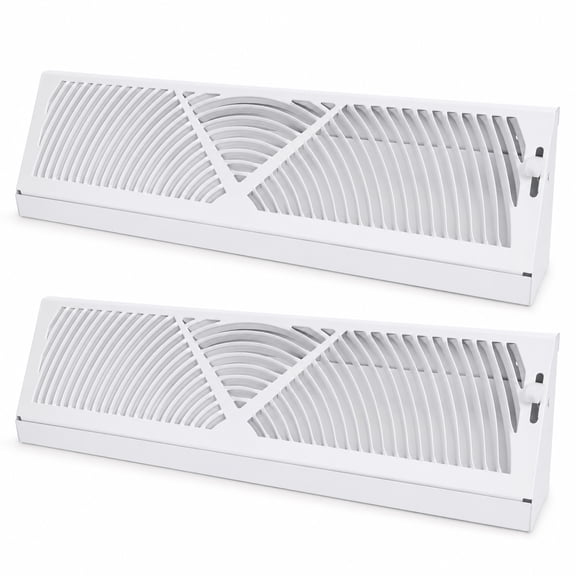 Baseboard Heating and Cooling Register Grille, 18-inch Residential Vent Cover, Adjustable Airflow Control Knob, Heavy-Duty Rust-Resistant Steel, 2 per pack