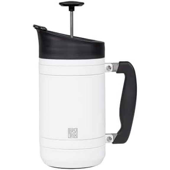 Basecamp Coffee Press - Double Wall Vacuum Insulated Stainless Steel - Bru-Stop Technology, No Grounds in Coffee, No Spill Lid (Snowflake White, 32 fl.oz)