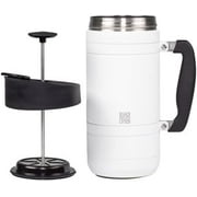 Basecamp Coffee Press - Double Wall Vacuum Insulated Stainless Steel - Bru-Stop Technology, No Grounds in Coffee, No Spill Lid Snowflake White, 48 fl.oz