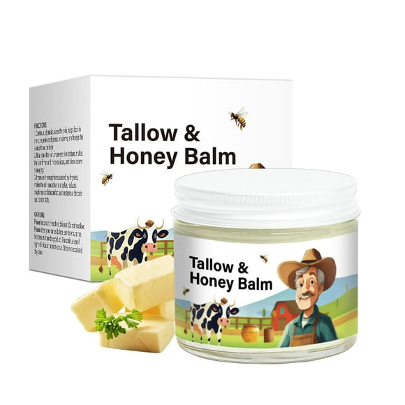 Based Supplies Tallow and Honey Balm, Grass-Fed Beef Tallow for Skin, Handmade Tallow Face Moisturizer for Face & Body Hydrated Skin, for Dry, Oily & Sensitive Skin Care