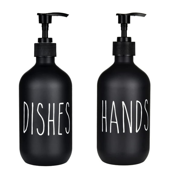 BasedFloor Soap Dispenser -Set of 2, Dish & Hand Soap Dispenser ,16 oz Plastic Black