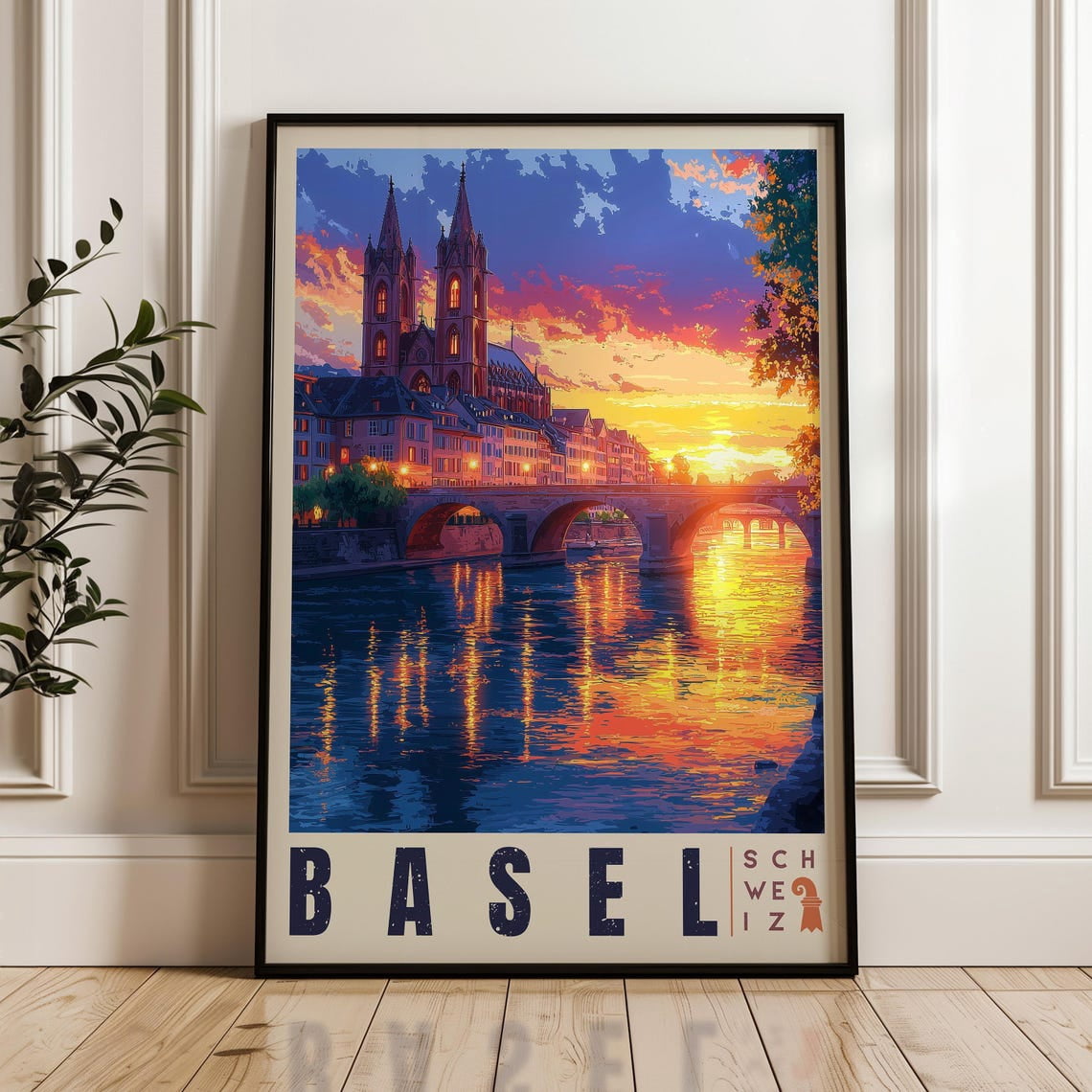 Basel Switzerland Rhine River Golden Sunset Historic Architecture ...